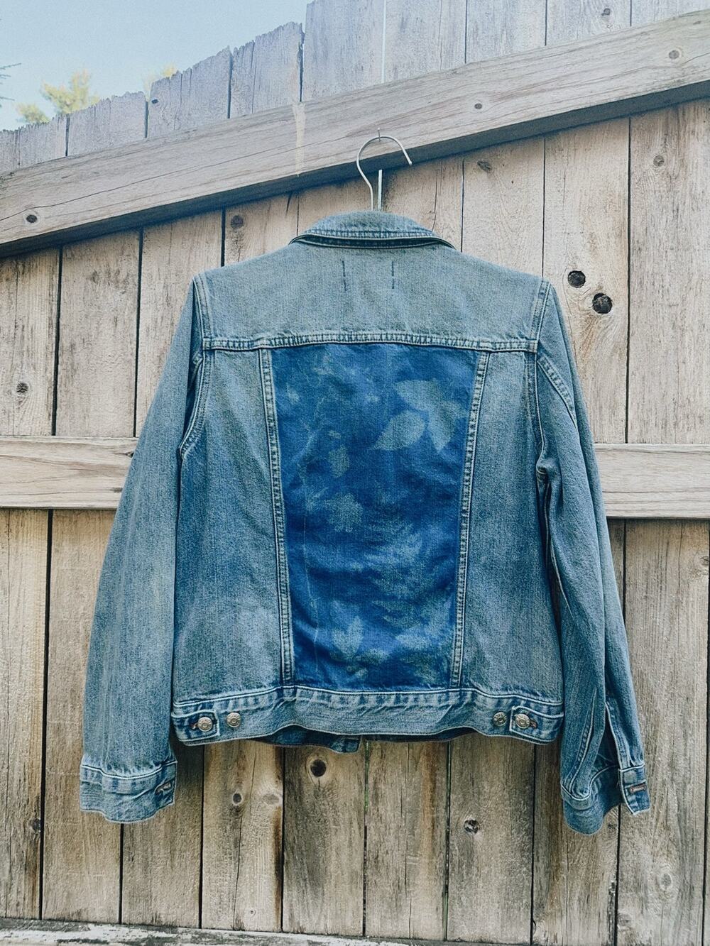 one of one sunprinted fern jean jacket | size large